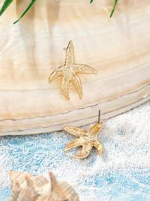 1pair European & American Minimalist Geometric Asymmetrical Starfish Shaped Versatile Stud Earrings For Women, Hot Selling