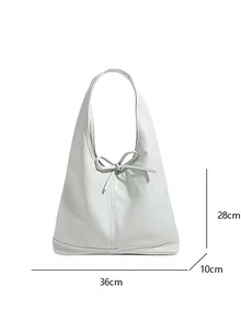 Women's 2024 New Arrival Versatile Bow Decor Large Capacity Shoulder Tote Bag Valentines - Mint Green - View 3