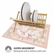 1 件郁金香兔子印花吸水碗碟干燥垫，新型防水厨房台面干燥垫，柔软硅藻土防滑快干垫，适用于厨房台面、咖啡机