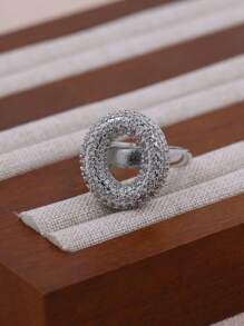 KEJIALAI 1pc New Luxury Big Exaggerated Hip-Hop Style A-Z 26 Letter Ring, Copper Micropavé CZ Plated Platinum Men Women Initial Name Letter Ring - Letter - View 22