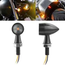 2PCS Mini Bullet Motorcycle Turn Signals - Waterproof LED Blinker Lights, 12V Universal Front And Rear Indicators For Harley, Dirt Bike, Cafe Racer, Cruiser - Amber Light - Black - View 9