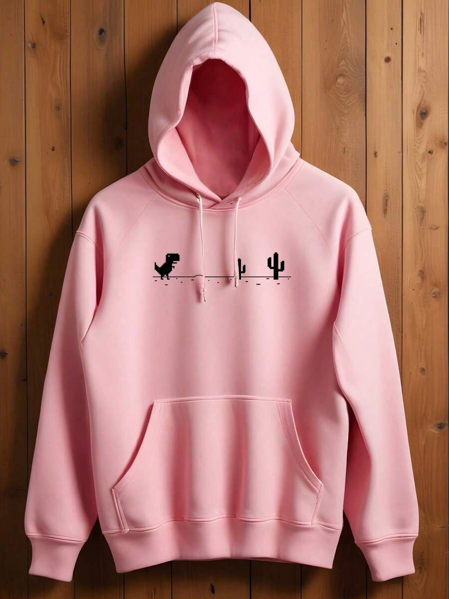 Unisex Kangaroo Sweatshirt Printed Gamer Cold Blouse Sweatshirt Streetwear Dinosaur Sweatshirt - Màu Hồng baby - Xem 1