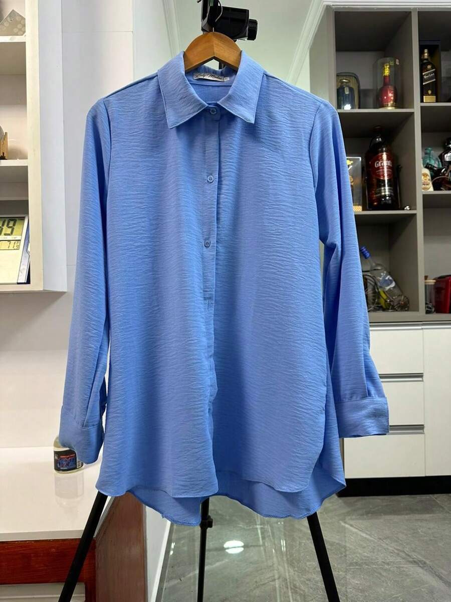 Women's Long Shirt Dune Fabric - Màu xanh nhạt - Xem 1