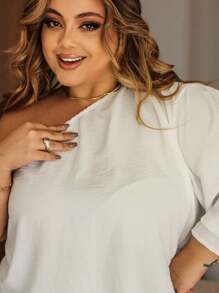 Elegant Women's Plus Size Blouse One Sleeve Lightweight And Loose Fabric Stylish Blouse Summer Fashion Plus Size Parties Clubbing Christmas And New Year - 白色 - 查看 4
