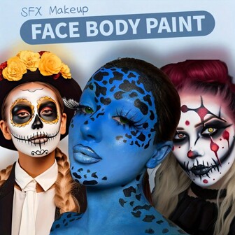 1pc Water-Soluble Cream Face & Body Paint In Black, White, Red, Full Coverage Water Based Paste For Halloween, Cosplay, Sports, Stage, Costume Parties, SFX Makeup With Easy On/Off, No Crack Or Fade, Clean With Water. Materials. Suitable For Christmas, Santa Claus Cartoon, Various Paintings, Graffiti.,Christmas