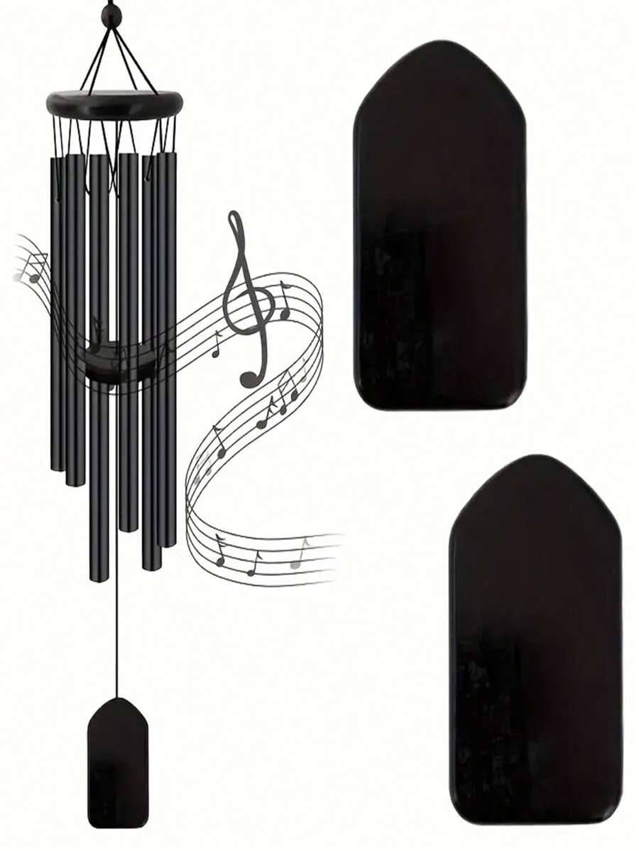 1pc Outdoor Memorial Wind Chime, Black Garden Wind Chime With 6 Aluminum Tubes And Hanging Hook, Holiday Gift Outdoor Patio Garden Decor Memorial Bells - Black - View 1