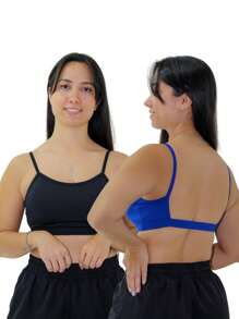 KIT 2 Women's Spaghetti Strap Top Gym Open Back Naked Gym - 寶藍色 - 查看 1