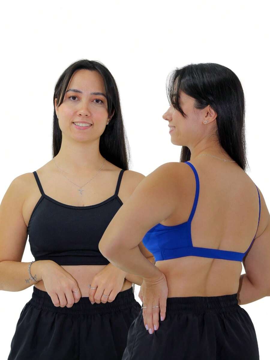 KIT 2 Women's Spaghetti Strap Top Gym Open Back Naked Gym - 寶藍色 - 查看 1