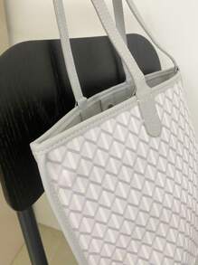 White Fashion Simple Classic Retro Leather Diamond Check Pattern Handbag Casual Women Tote Bag Shoulder Bag Exquisite PU Material Suitable for Parties, Work, Travel, School, Shopping, Gifts - White - View 6