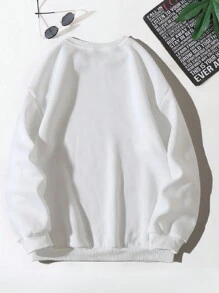 Men's Simple Printed Crew Neck Long Sleeve Sweatshirt, For Fall - White - View 5