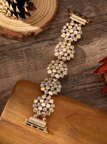 1 件创意水钻花朵弹力表带兼容 Apple Watch 38mm 40mm 41mm 42mm 44mm 45mm 49mm，时尚女式金属表带兼容 Apple Watch Series Ultra 2、SE、9、8、7、SE、6、5、4、3、2、1 礼物