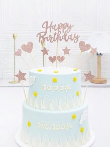 11 件生日快乐蛋糕装饰物，闪光纸板星星和心形生日快乐蛋糕装饰物，适用于生日派对装饰 - 彩色 - 查看 12