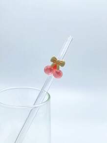 1 pieza Pajita de vidrio con forma de cereza en lazo lindo, antescaldante, reutilizable y transparente para té helado, jugo, leche, cócteles, bebidas frías y útiles escolares, de vuelta a clases - Estilo A - Ver 13