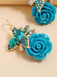 Bông tai trang trí hoa đính đá - Màu xanh lam - Xem 4
