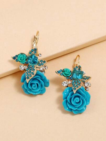 اقراط مزخرف بزهر ومنقوش بحجر الراين زوج واحد