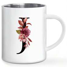1PC, Letter Flower Print A-Z Double Wall Coffee Mug, Stainless Steel Cups, Novelty Metal Coffee Mug Gifts For Men, Monogrammed Gifts For Women, Christmas Gifts, Birthday Gift, 11 OZ White Back To School - Multicolor - View 15