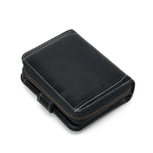 迷你新款油蜡皮革零钱包女士三折钱包卡包复古手拿包女士小钱包钱包钱包小钱包 - 黑色 - 查看 5