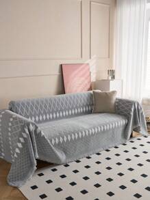 Gray Diamond Chenille Sofa Towel/Sofa Cover Outdoor Exposed Camp Blanket - White - View 9