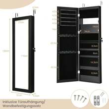 Jewelry Cabinet With Mirror, Hanging Mirror Cabinet With LED Lighting, Wall Cabinet With Interior Mirror & Folding Shelf, Wall Mounting & Door Mounting (Black) - Black - View 3
