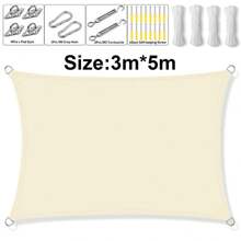 Shade Sail, Waterproof Garden Shelter 95% UV Blocking Sun Protection Awning, Canopy For Patio Garden Yard Backyard Camping Pool - Beige - View 13