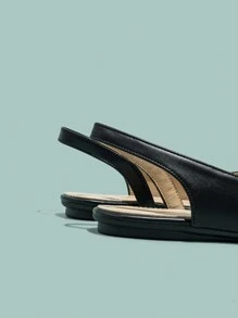 Women's Pointed Toe Flat Patchwork Color Block Back Strap Flats Back To School Shoes , Black Flats - Black - View 8