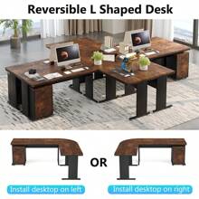 LITTLE TREE 83 Inch L-Shaped Desk With Drawers, Large Executive Office Desk With 3-Drawer File Cabinet, Industrial Corner Computer Desk Business Workstation Furniture For Home Office - Rustic Brown - View 7