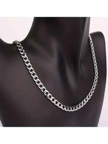 2 件/套男女通用不锈钢链式项链和手链组合 - 大胆叛逆的嘻哈朋克摇滚 NK 情侣首饰 - 銀色 - 查看 5