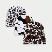 Women's Cow Print Beanie Men's Cuffed Knit Hat Winter Warm Beanie Caps - Multicolor - View 3