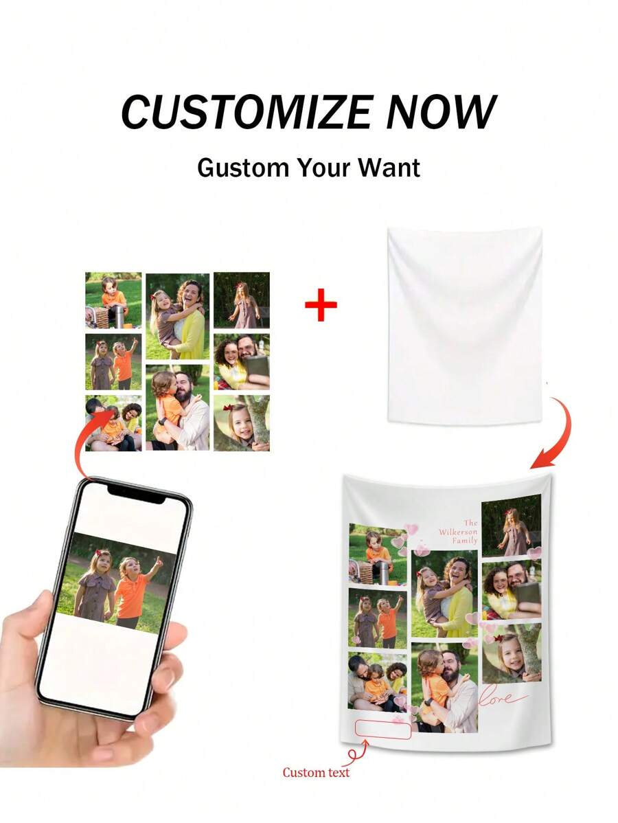 1pc DIY Personalized Growth Photo Patchwork Heart Design Tapestry