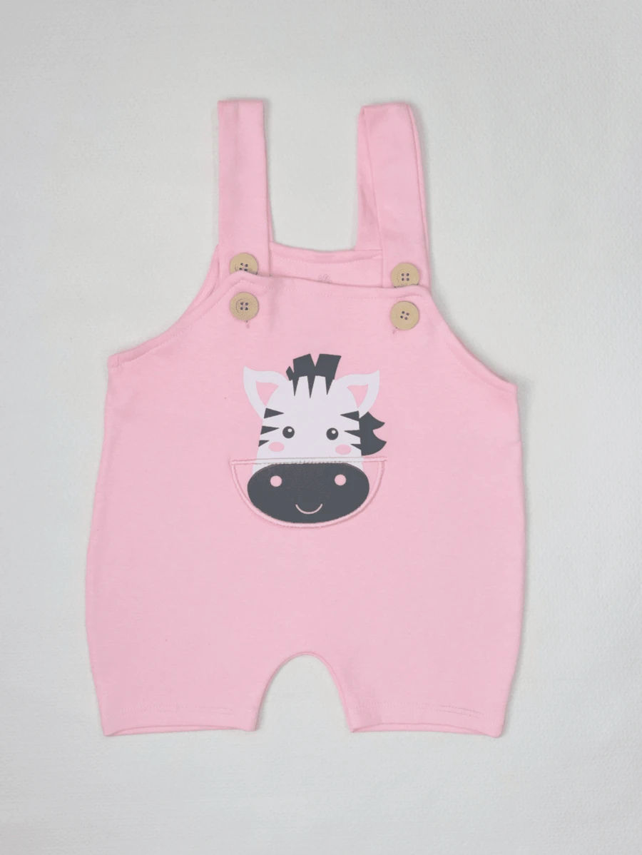 1 Piece Baby Girl Dungarees In Suedine With Fun Prints 100% Cotton - Màu Hồng baby - Xem 1