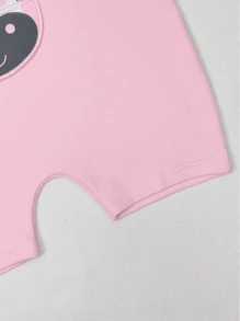 1 Piece Baby Girl Dungarees In Suedine With Fun Prints 100% Cotton - Màu Hồng baby - Xem 5