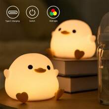 1 pieza Luz nocturna de pato frijol recargable con LED, lámpara de mesita de noche con sensor táctil para dormitorios y salas de estar, lámpara de noche de silicona de pato Dodo para la guardería - Blanco - Ver 8