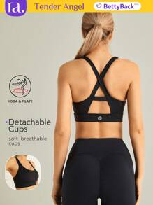 Tender Angel Bare Sensation Yoga Suit Women Sports Bra Summer Anti-Shock Cross Running Yoga Fitness Tank Top Dopamine Bra Gym Top - Black - View 1