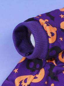 1 pieza Mono de pijama con estampado de calabaza, murciélago y esqueleto de 4 patas, adecuado para que los gatos y perros lo usen en interiores y exteriores