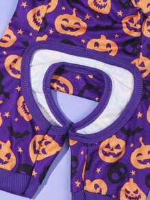 1 pieza Mono de pijama con estampado de calabaza, murciélago y esqueleto de 4 patas, adecuado para que los gatos y perros lo usen en interiores y exteriores