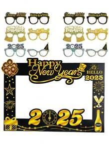 Gafas de papel "Feliz año nuevo 2025", decoraciones de fiesta de Nochevieja para familia, accesorios para photobooth, decoración para photobooth - Multicolor - Ver 10