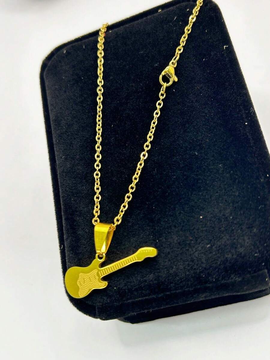Women's Stainless Steel Gold Plated Guitar Necklace - 金色 - 查看 1