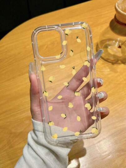 1 pièce Coque de téléphone transparente antichoc avec motif citron sur l'écran complet, compatible avec 15 Pro Max, 11/12/13/14 Plus, XR/7/8 Plus, étui de protection en TPU
