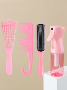 Ensemble de peignes d'arrosoir, 3 pièces brosse à cheveux coiffure lissante avec 1 pièce brosse pour bordures, 1 pièce brosse à cheveux, 1 pièce peigne queue de rat, brosse à démêler pour les cheveux bébé, accessoires roses
