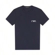 Emporio Armani 男士轻质平纹针织 T 恤，带徽标刺绣和罗纹饰边 111670 2R715 - 111670 2R715 70835 深藍色 - 查看 2