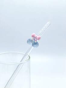 1 pieza Pajita de vidrio con forma de cereza en lazo lindo, antescaldante, reutilizable y transparente para té helado, jugo, leche, cócteles, bebidas frías y útiles escolares, de vuelta a clases - Estilo A - Ver 15