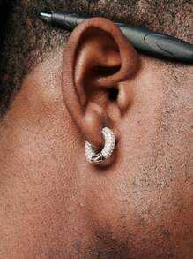 2pcs Hip Hop Style Zirconia Earrings, Unisex, Silver Plated Stud Earrings, Birthday Party Holiday Accessories, Bridal Wedding Jewelry, Gift For Girlfriend - ET-231 - View 6