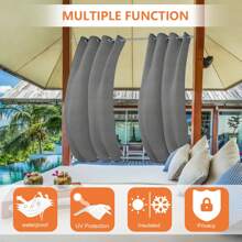 Windproof Outdoor Curtains For Patio Waterproof Polyester UV Protection Outdoor Patio Curtains Blackout Drapes Top Bottom With Grommet For Gazebo Garden - Light Grey - View 5