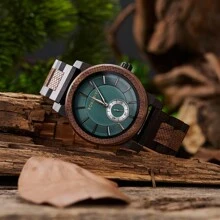 BOBOBIRD BOBO BIRD Stijlvol herenhorloge Niche Walnoot & Ebbenhouten polshorloge