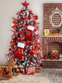 1 件圣诞袜针织红色雪花字母圣诞装饰家居圣诞树装饰礼物，圣诞节 - 紅色 - 查看 3