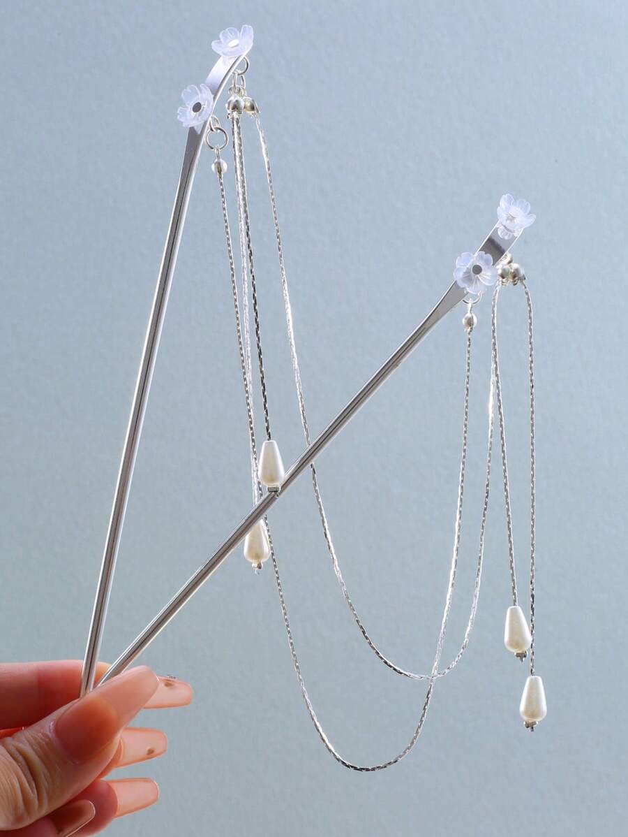 仿珍珠和花朵装饰发夹优雅情人节