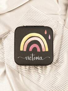 1PC Custom Print: Personalized Name Square Storage Box - Portable PU Jewelry Organizer For Necklaces, Earrings, Rings - Multi-Compartment Travel Storage Case - Ideal Gift For Mother, Aunt, Grandmother, Daughter, Niece, Sister, Friend, Girlfriend, Wife, Bride, Bridesmaid, Godmother, Mom, Mother-In-Law, Colleague On Holidays, Birthdays, Weddings, Mother's Day, Valentine's Day, Christmas, New Year, Teacher's Day, Anniversaries, Graduation, Baby Showers