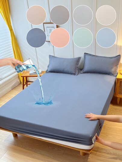 1pc Waterproof Bed Sheets, Bedding, Fitted Sheet, Skin-Friendly Mattress Cover, Soft And Comfortable Bedding For Bedroom, Solid Color Mattress Protector, Bedspread For Bedroom, Mattress Cover For Comfortable Sleep, Suitable For All Seasons, Fitted Bottom Sheet For Twin, Full, King, Queen Size, Independence Day Bedding, Bedding Gifts, Machine Washable