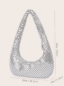 女士时尚金属腋下包，闪亮手拿包，适合派对、夜总会、宴会、钻石铝箔手提包、晚装包 - 銀色 - 查看 7