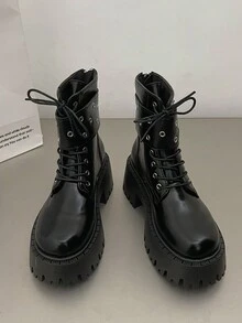 2024 Mới Màu Nâu Retro Nền Tảng Giày Bốt Cho Nữ, Đế Dày Chun Cổ Ngắn Cổ Điển Giày Bốt, Mùa Hè - màu đen - Xem 4